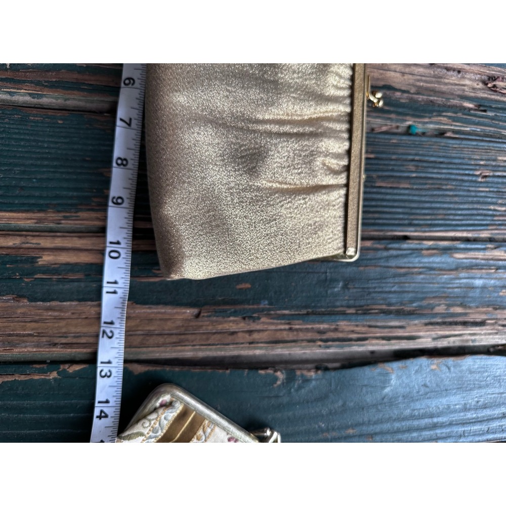 Vintage Andi Gold Metallic Evening Clutch Bag Kiss Lock Chain Strap Formal - Picture 5 of 6